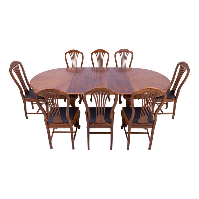 Large 19th Century Extendable Table with Chairs, France, 1890, Set of 9 For Sale