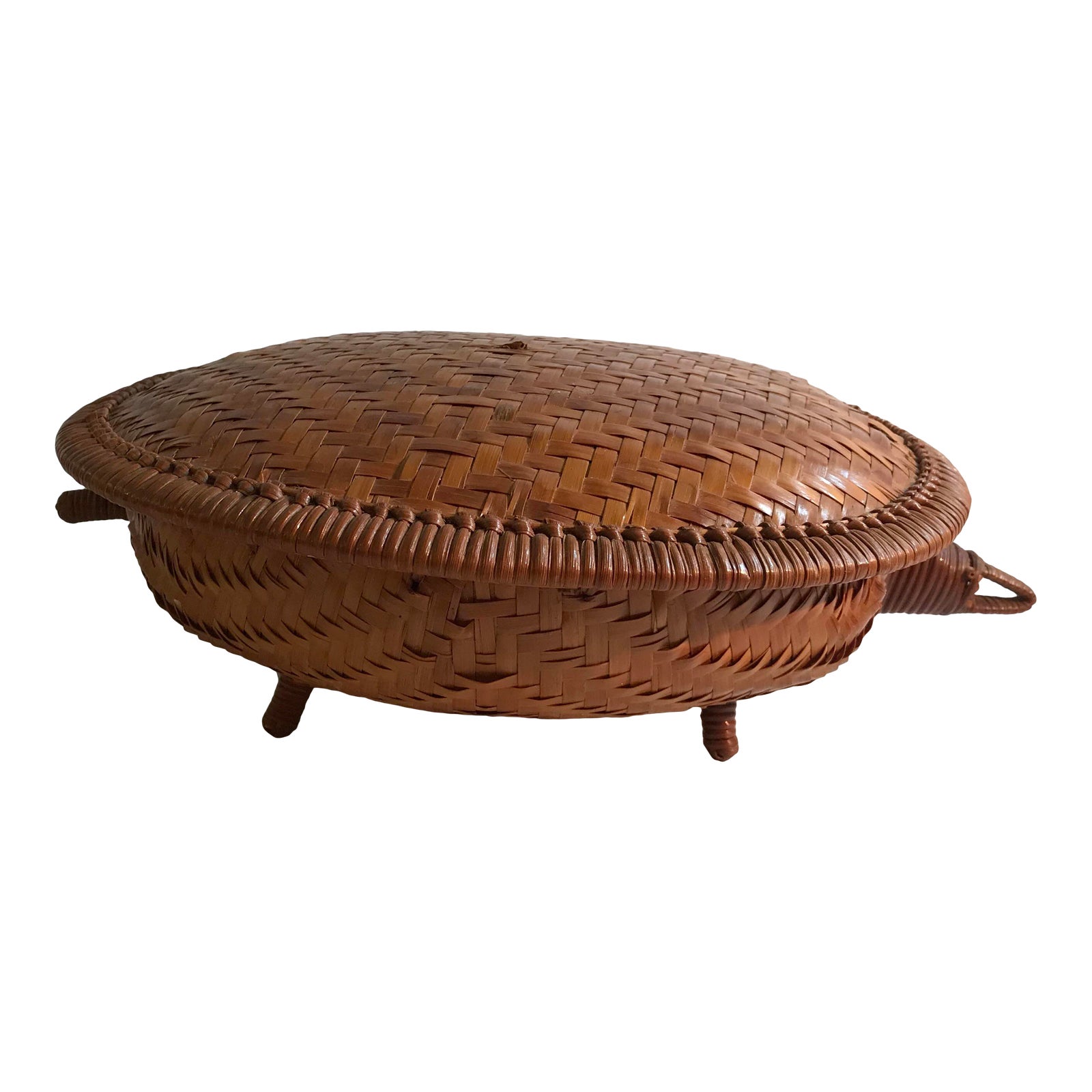 20th Century Boho Chic Wicker Turtle Shaped Covered Basket Chairish