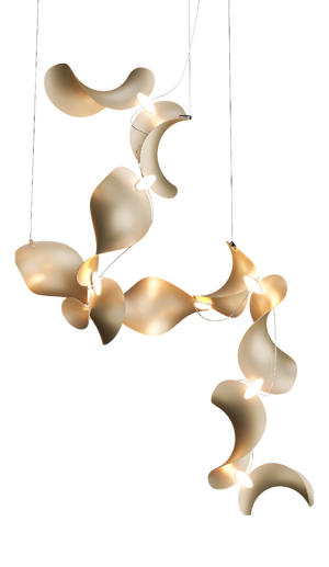 Dune 10 Spiral Chandelier with Shades in Gold Metallic Tone by Daniel Becker for Moss Objects