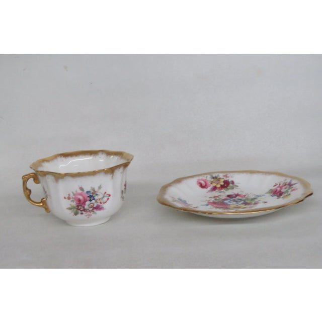 White Hammersley Lady Patricia England Bone China Set of Tea Cup and Saucer For Sale - Image 8 of 12