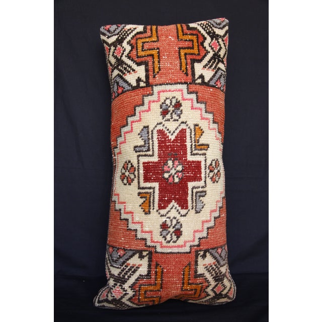 Textile Decorative Turkish Oushak Rug Pillow – Vintage Lumbar Textile Cushion -19'' X 31'' For Sale - Image 7 of 13