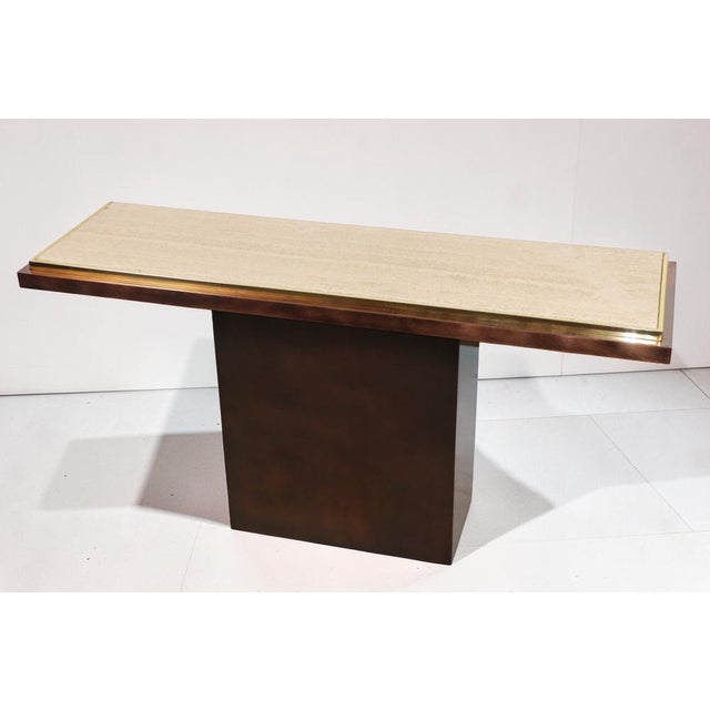 Minimalist Console in Travertine and Patinated Metal, 1970s For Sale - Image 18 of 18