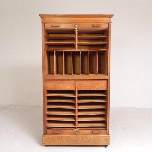 Brown Oak Roller Shutter Cabinet with Shutters One Above the Other, 1930s For Sale - Image 8 of 18