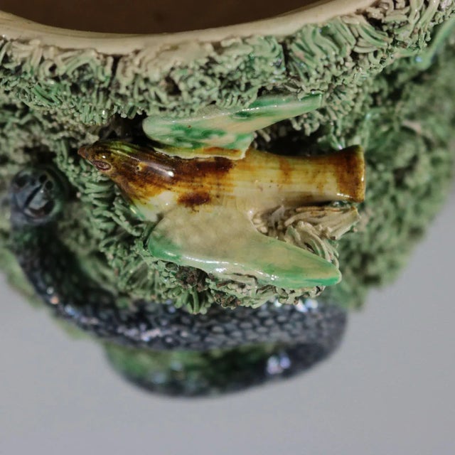 Green 19th Century Portuguese Palissy Majolica Snake & Bird Wall Pocket For Sale - Image 8 of 12