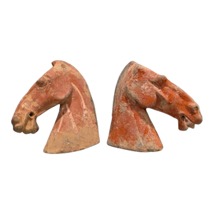 Han Dynasty Antique Chinese Pottery Horse Head Funerary Tomb Figures - A Pair