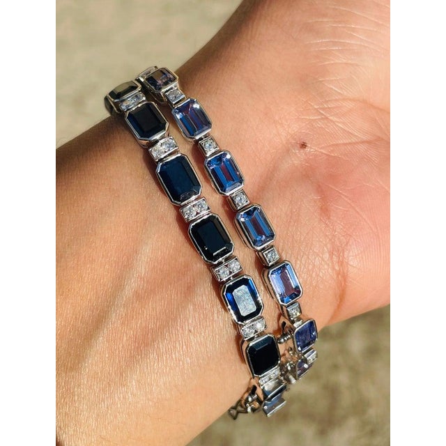 Blue 17.85 Ct Blue Sapphire Bracelet in 18 Karat White Gold With Prong Set Diamonds For Sale - Image 8 of 10