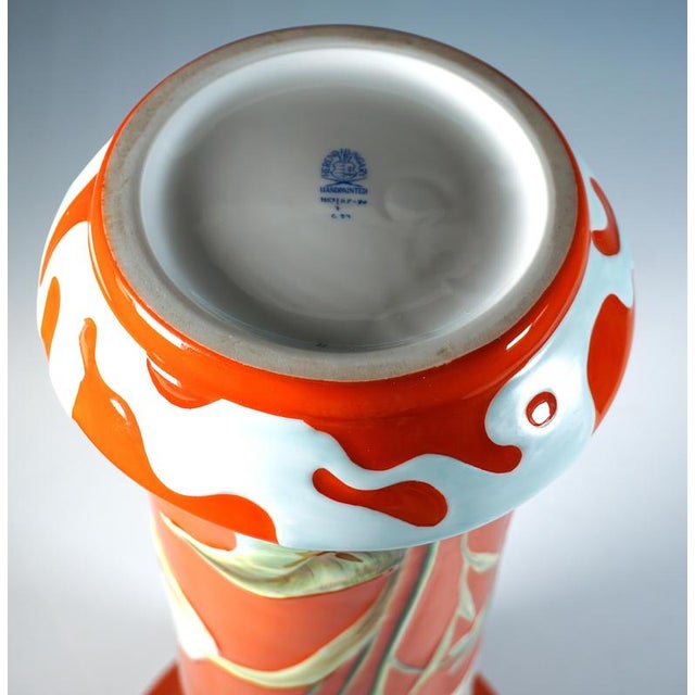 Large Mid-Century Orange Vase with Calla Lilies from Herend, Hungary For Sale - Image 6 of 7