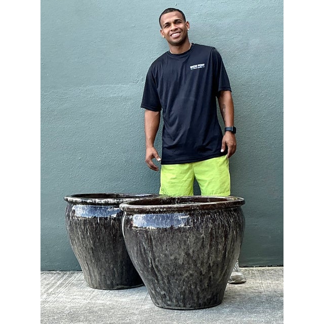 Vintage Glazed Ceramic Planters - Pair For Sale In West Palm - Image 6 of 12