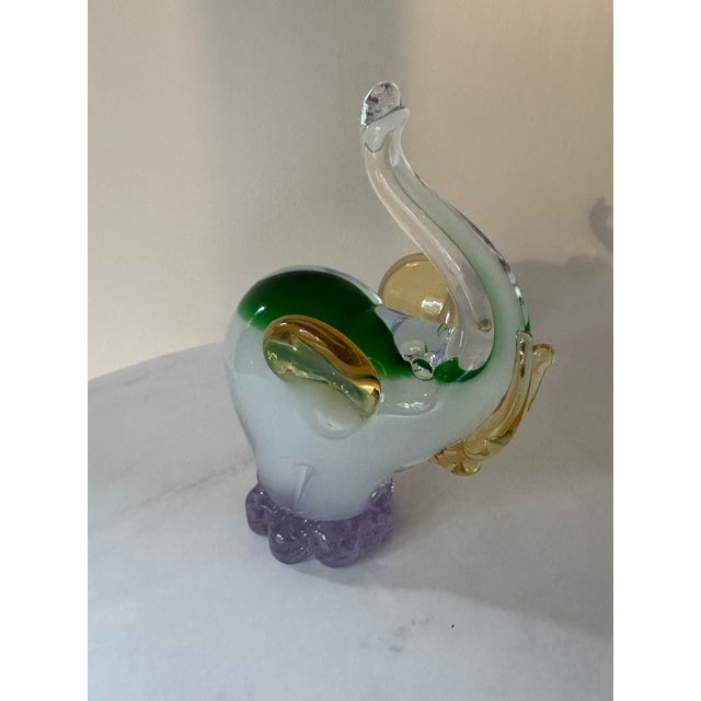 Mid-Century Modern Hand-Blown Art Glass Lucky Elephant Figurine — Sommerso Multi-Color, Murano Style For Sale - Image 3 of 6