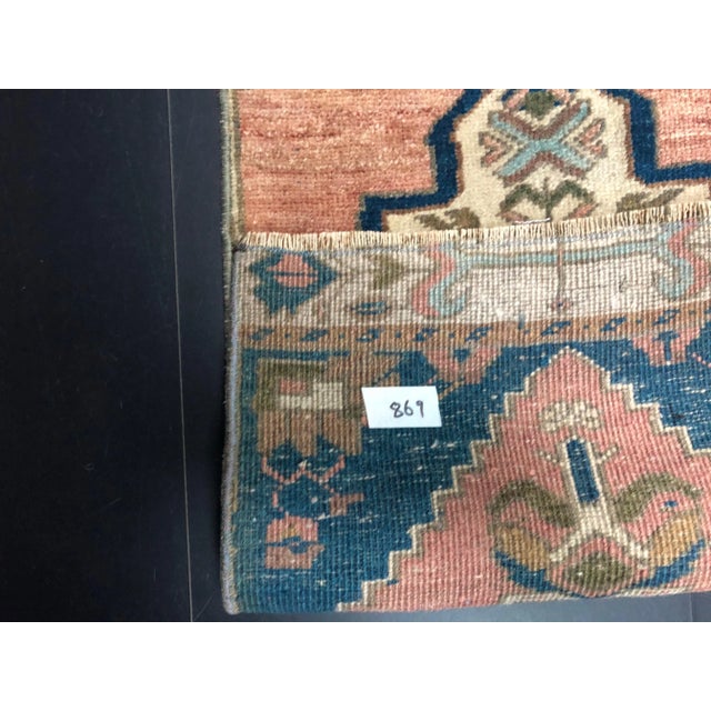 1960s 1960s Traditional Turkish Handmade Orange and Blue Small Rug For Sale - Image 5 of 6