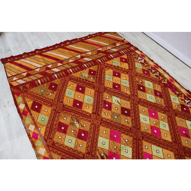 Vintage Indian Embroidered Pulkari Wall Hanging, 1920s For Sale - Image 11 of 14