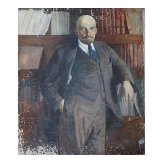 Original Vladimir Lenin Portrait, Antique Soviet Oil Painting 129-110 For Sale