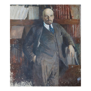 Original Vladimir Lenin Portrait, Antique Soviet Oil Painting 129-110