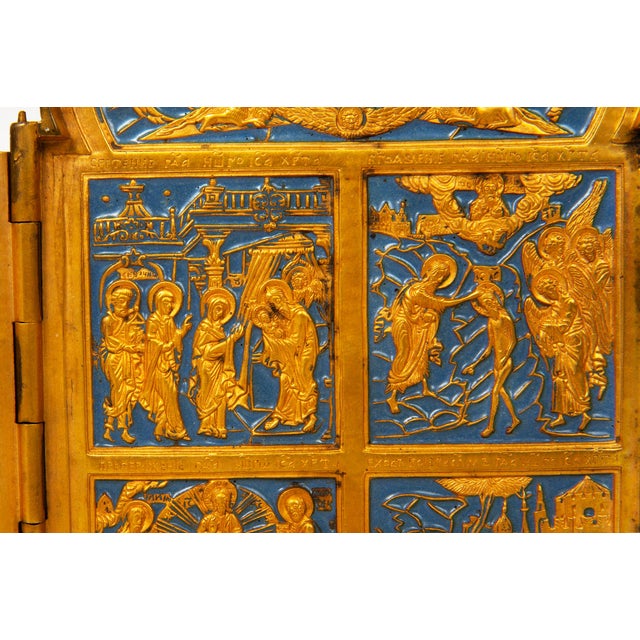 Fine Russian Old Believers Tetraptych Copper Icon With 20 Devotional Panels For Sale - Image 9 of 16