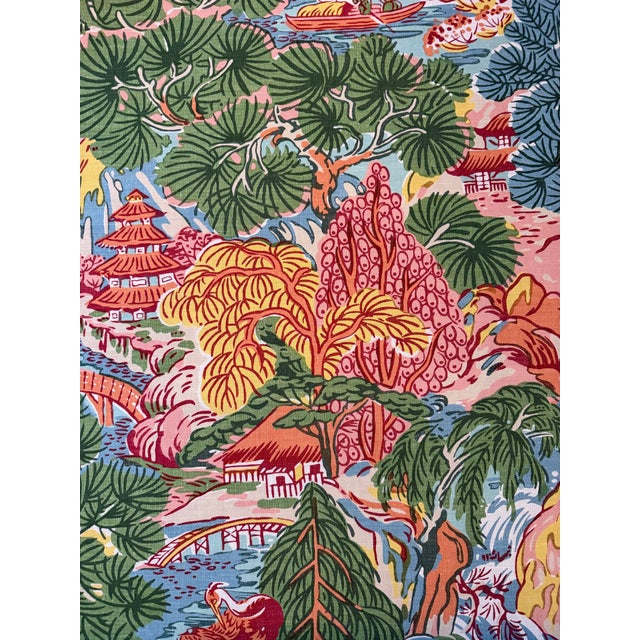 Traditional Thibaut F942026 Pagoda Trees Pink and Green Fabric 8 Yards For Sale - Image 3 of 6