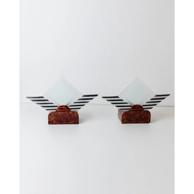 Vintage Sculptural Murano Glass Table Lamps with Brown Metal Holders, Italy, 1980s, Set of 2 For Sale - Image 5 of 11