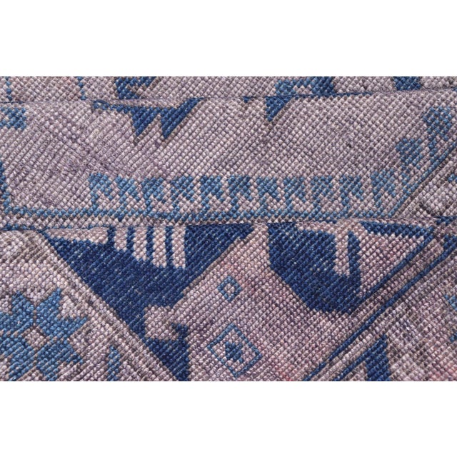 Mid 20th Century Vintage Turkish Oushak Rug in Blue With All-Over Geometric Design in Gray & Blue For Sale - Image 10 of 11