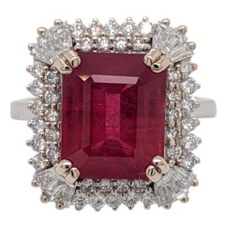 6.7Ct Statement Ruby Ring With Natural Diamond Halo: Solid 14k Gold, 11x9mm, Size 6.75 For Sale