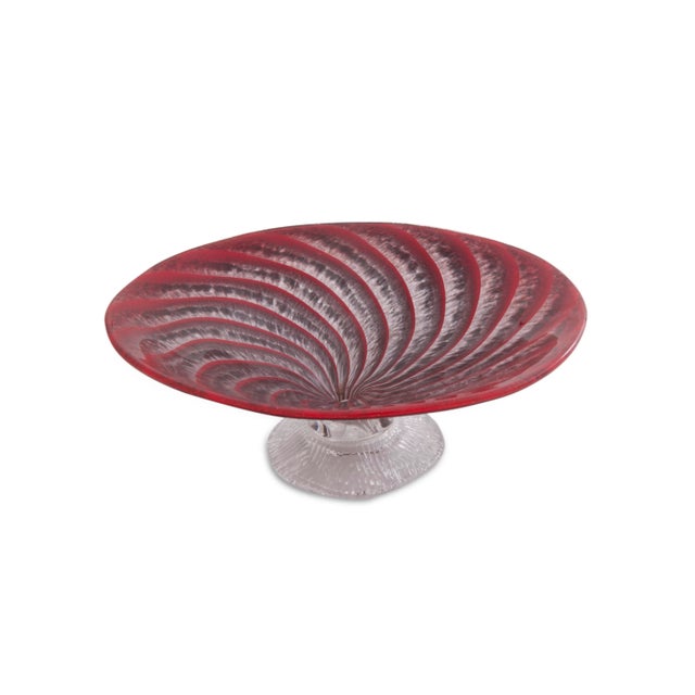 Vintage Footed Red Art Glass Spiral Dish For Sale In Boston - Image 6 of 6