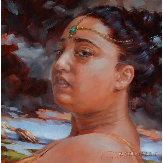 Queens Departure by Colin Poole | Oil on Wood Panel Portrait of a woman with a jeweled headpiece. For Sale