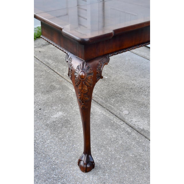 Chippendale Henredon Mahogany Burl Wood Table Chippendale Butterfly Leaf Ball Claw Feet For Sale - Image 3 of 17