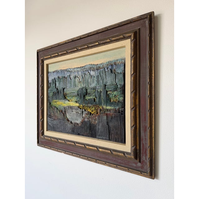 Mid-Century Modern Gerardo Belfiore (1914–2002) Collage Expressionist Abstract Landscape Painting, Wood Framed For Sale - Image 3 of 12