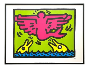 Keith Haring Estate Vintage 1993 Lithograph Print Framed Pop Art Poster " Mermaid " 1989