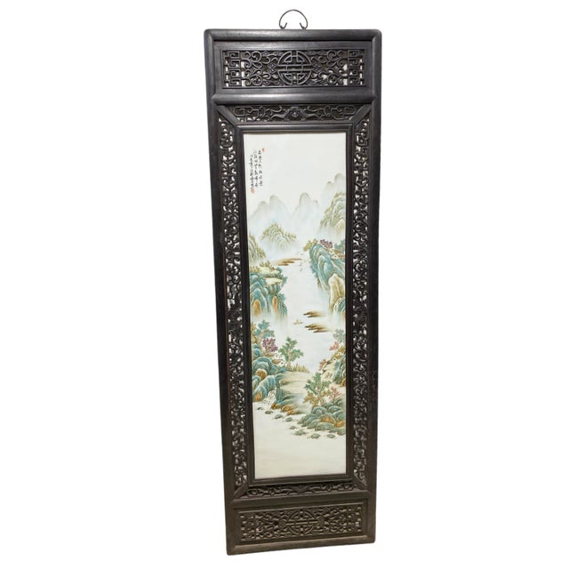 Chinoiserie Hand Painted Famille Rose Porcelain Panel 67" H For Sale - Image 11 of 11