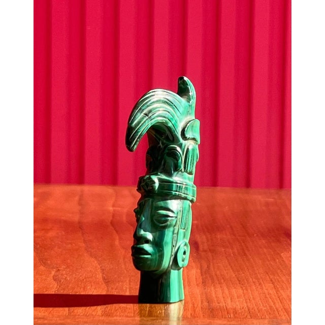 Green 20th Century Small Hand-Carved Malachite Sculpture Of An Indigenous Tribesman For Sale - Image 8 of 12