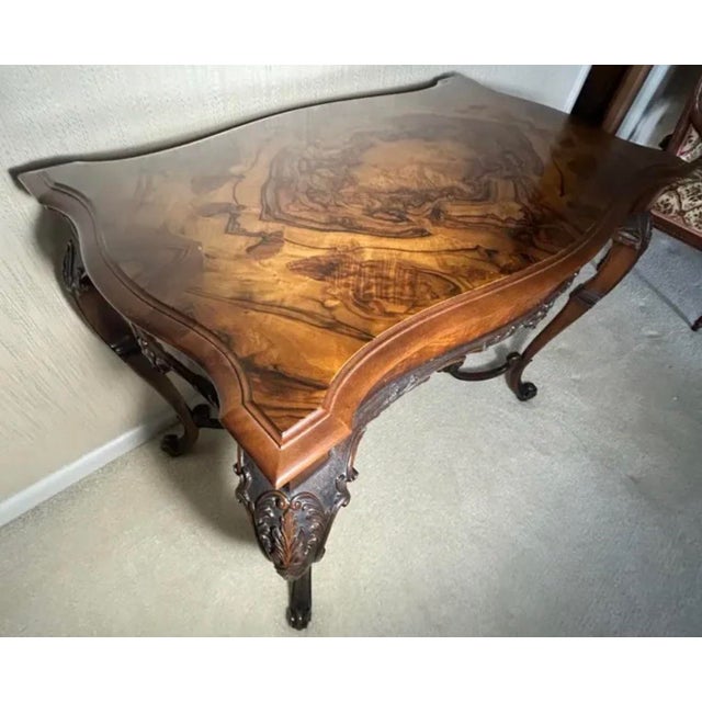 Wood Mid 19th Century American Rococo Revival Burl Walnut and Marquetry "Turtle-Top" Center Table For Sale - Image 7 of 12