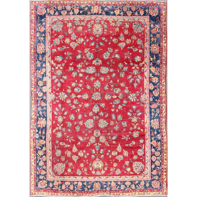 All-Over Floral Design Antique Indian Rug in Red and Blue Tones For Sale - Image 13 of 13