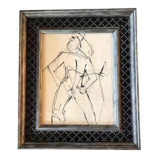 Original Vintage Abstract Male Nude Ink Drawing Vintage Frame For Sale