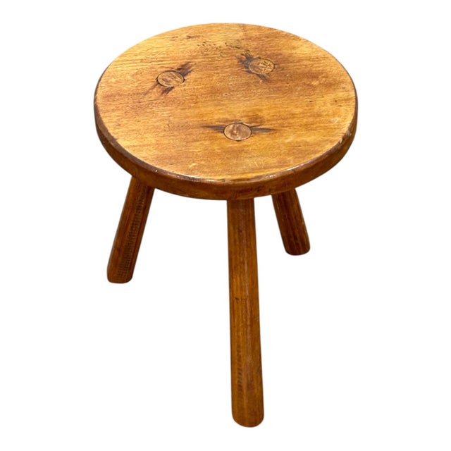 French Rustic Stool Circa 1900. This French rustic stool, circa 1900, is made of oak, with three sturdy legs and visible...