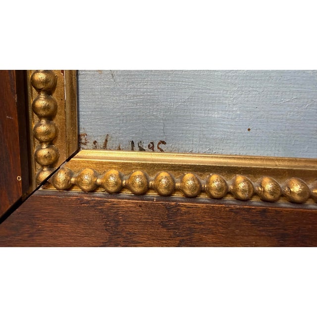 19th Century Antique 1895 Original Realistic Marsh Land Landscape 19th Century Oil Painting For Sale - Image 5 of 14