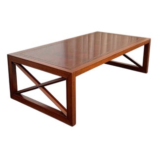 1950s Hollywood Regency Mahogany and Leather Coffee Table For Sale