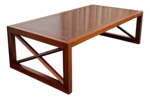 1950s Hollywood Regency Mahogany and Leather Coffee Table