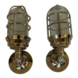 Pair of Indoor Outdoor Silver Ship Lanterns Type Sconces, Carburetor Bulkhead Modern From Urban Archaeology