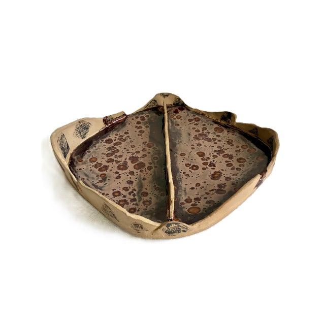 1970s Ceramic Hand Built Large Square Beige Dish / Mid Century Studio Art Pottery Bowl For Sale - Image 4 of 11