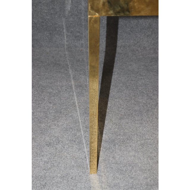 Sleek Contemporary Brass Flashed Faux Leather Milo Baughman Style Console Table For Sale - Image 10 of 10
