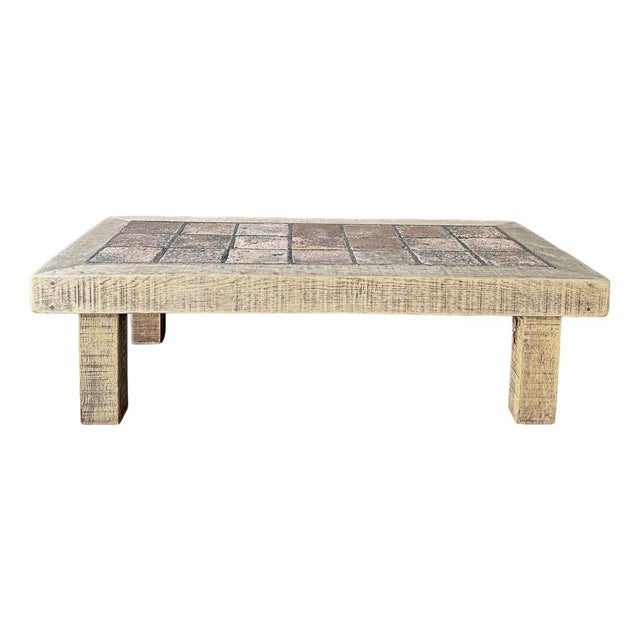 Wood Vintage Brutalist Wood and Ceramic Coffee Table, 1970s For Sale - Image 7 of 7