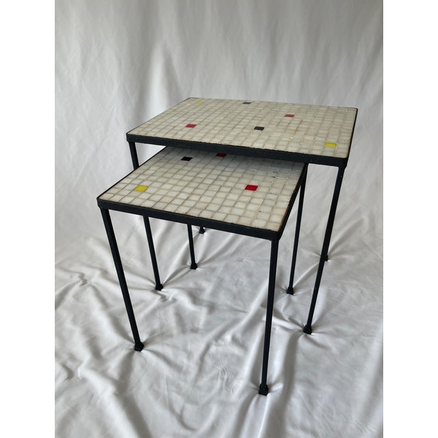Floris Fiedeldij for Artimeta Attributed 1950's Glass Mosaic Top and Iron Nesting Tables For Sale In Jacksonville, FL - Image 6 of 10