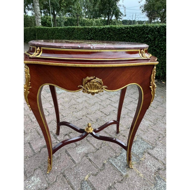 Wood 1900s French Louis XVI Mahogany Marble Side Table For Sale - Image 7 of 17