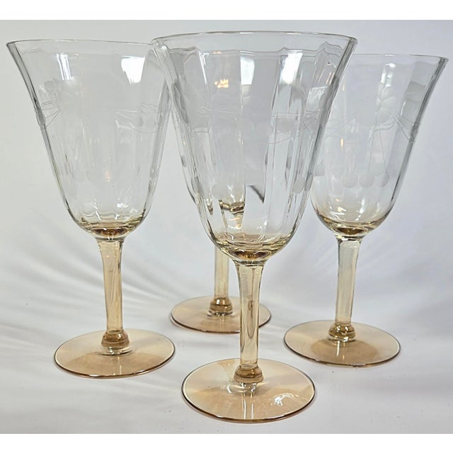 Champagne Etched Goblets- Set of Four For Sale - Image 10 of 12