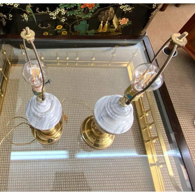 Mid 20th Century Marble and Brass Lamps - a Pair For Sale - Image 4 of 8
