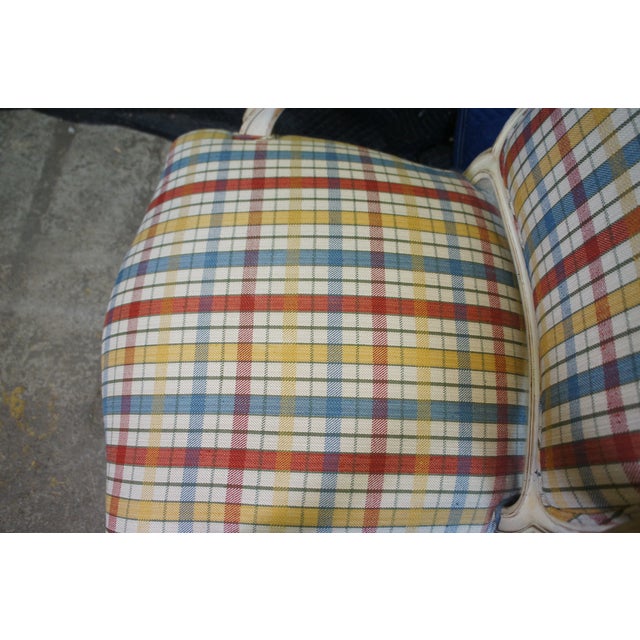 White Mid 20th Century Vintage French Provincial Louis XV Fauteuil Plaid Library Lounge Armchair For Sale - Image 8 of 11
