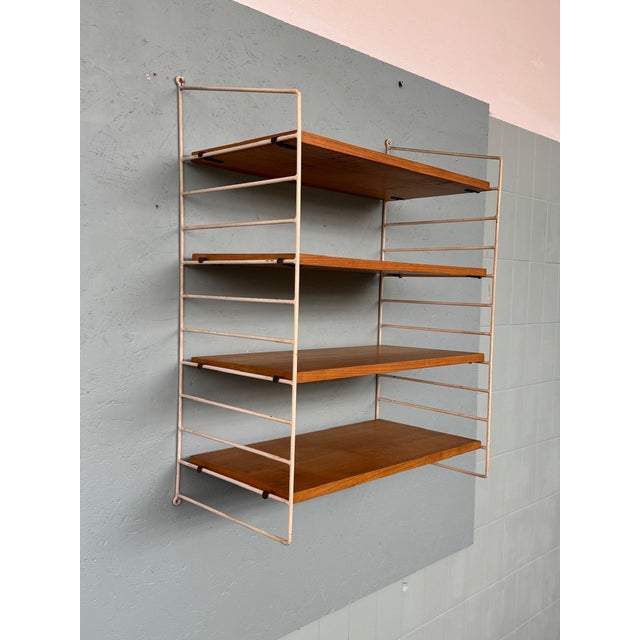 Mid-Century Modern Vintage Scandinavian Wall Bookcase with Oak Shelves, 1960s For Sale - Image 3 of 12