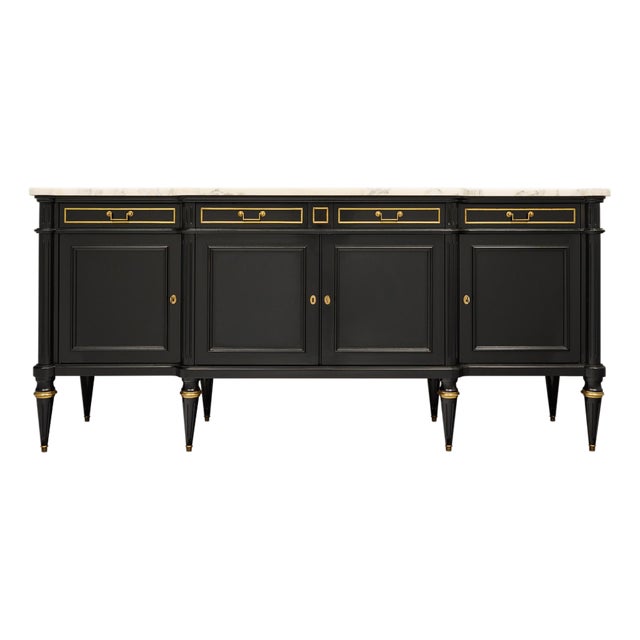 Ebonized, Grande Louis XVI Style Buffet, Carrara Marble, Circa 1880 For Sale