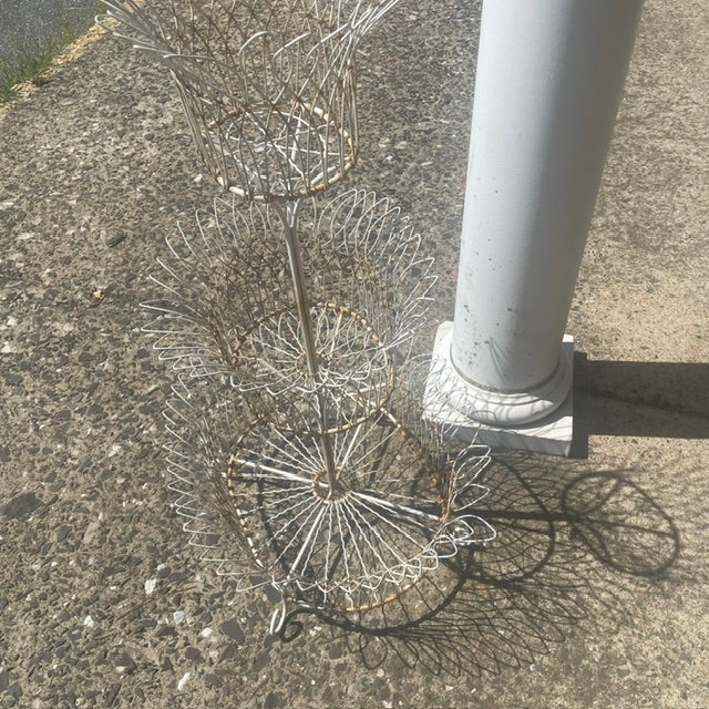 Vintage French Style White Wire / Metal 3 Tier Oval Planter or Display Rack For Sale - Image 4 of 13