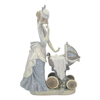 Lladro #4938 Baby's Outing Spanish Porcelain Woman With Baby Carriage For Sale