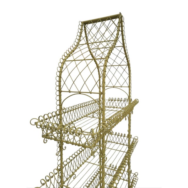 Dorothy Draper Vintage French Country Yellow Palm Beach Regency Pagoda Wire Bakers Rack Plant Stand For Sale - Image 4 of 13